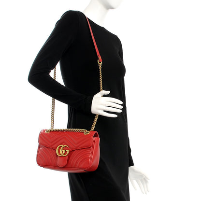 Gucci Calfskin Matelasse Small GG Marmont Shoulder Bag Hibiscus Red 2 of 7