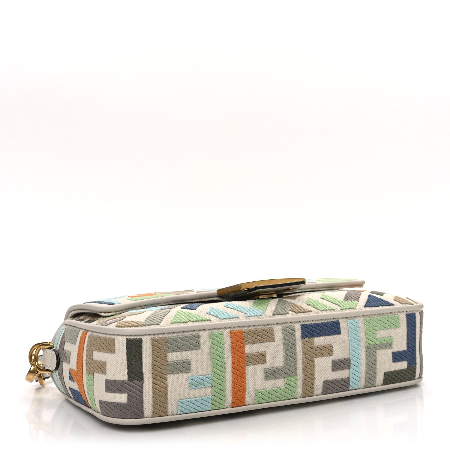 Fendi Canvas Vitello Seta FF Multicolor Embroidered Baguette Grezzo Multicolor Latte 4 of 10