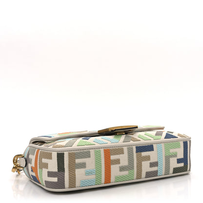 Fendi Canvas Vitello Seta FF Multicolor Embroidered Baguette Grezzo Multicolor Latte 4 of 10