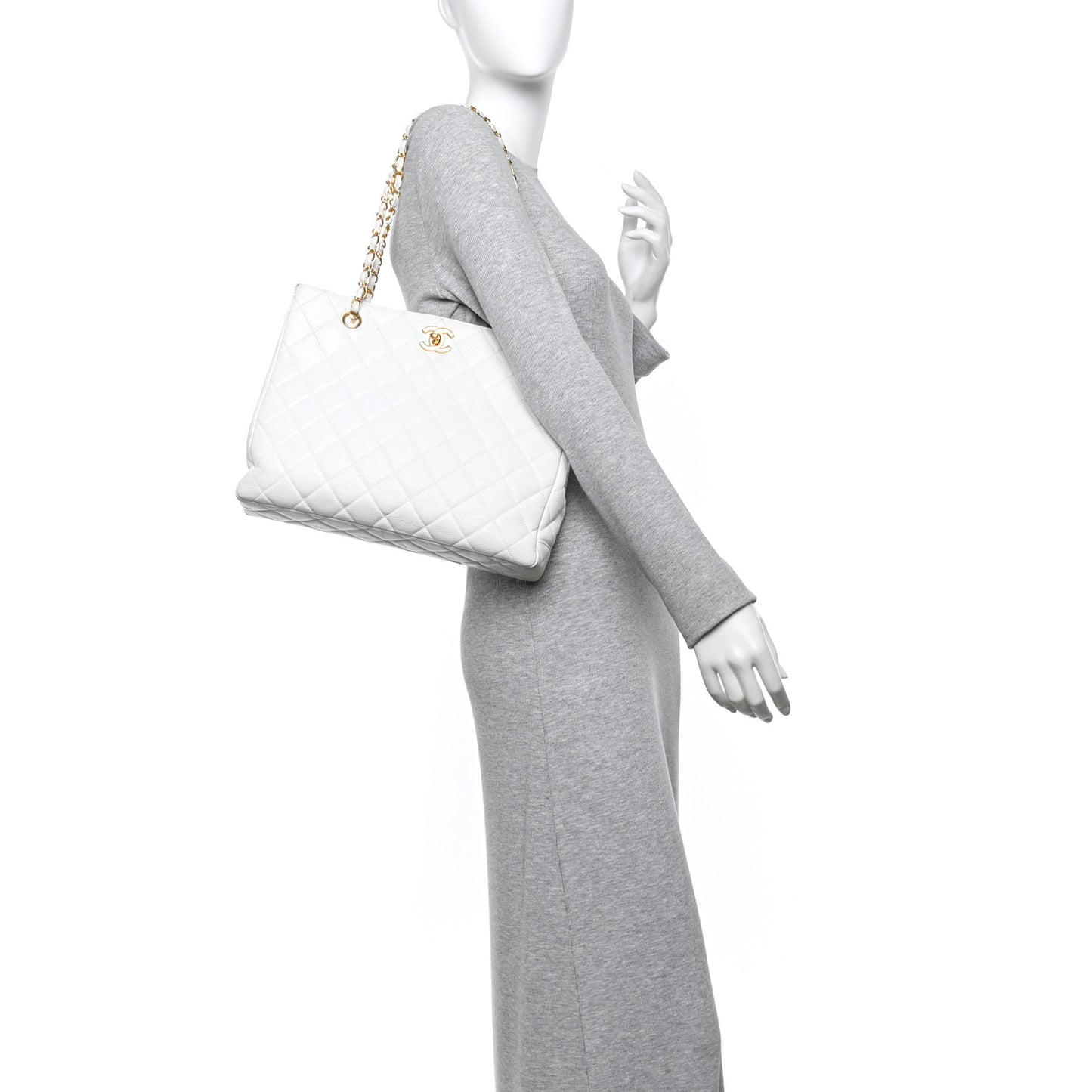 Caviar Quilted Shopper Tote White