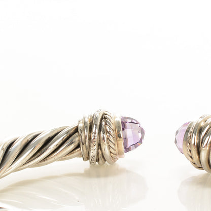 David Yurman Sterling Silver Pave Diamond Amethyst 8.5mm Cable Classics Bracelet 5 of 5