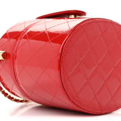 Chanel Patent Quilted Small Round Vanity With Chain Red 9 of 14