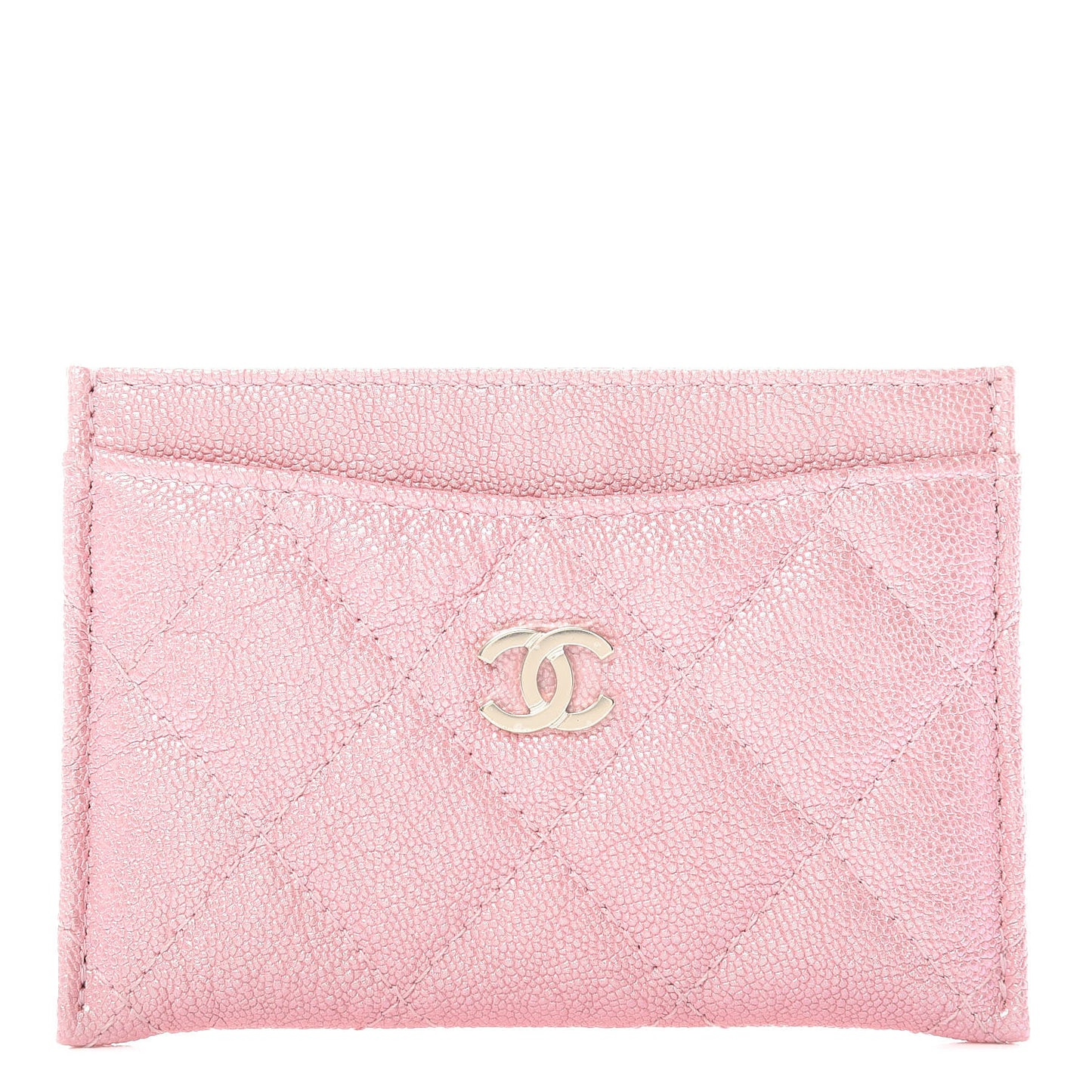 Iridescent Caviar Quilted Card Holder Rose Pink
