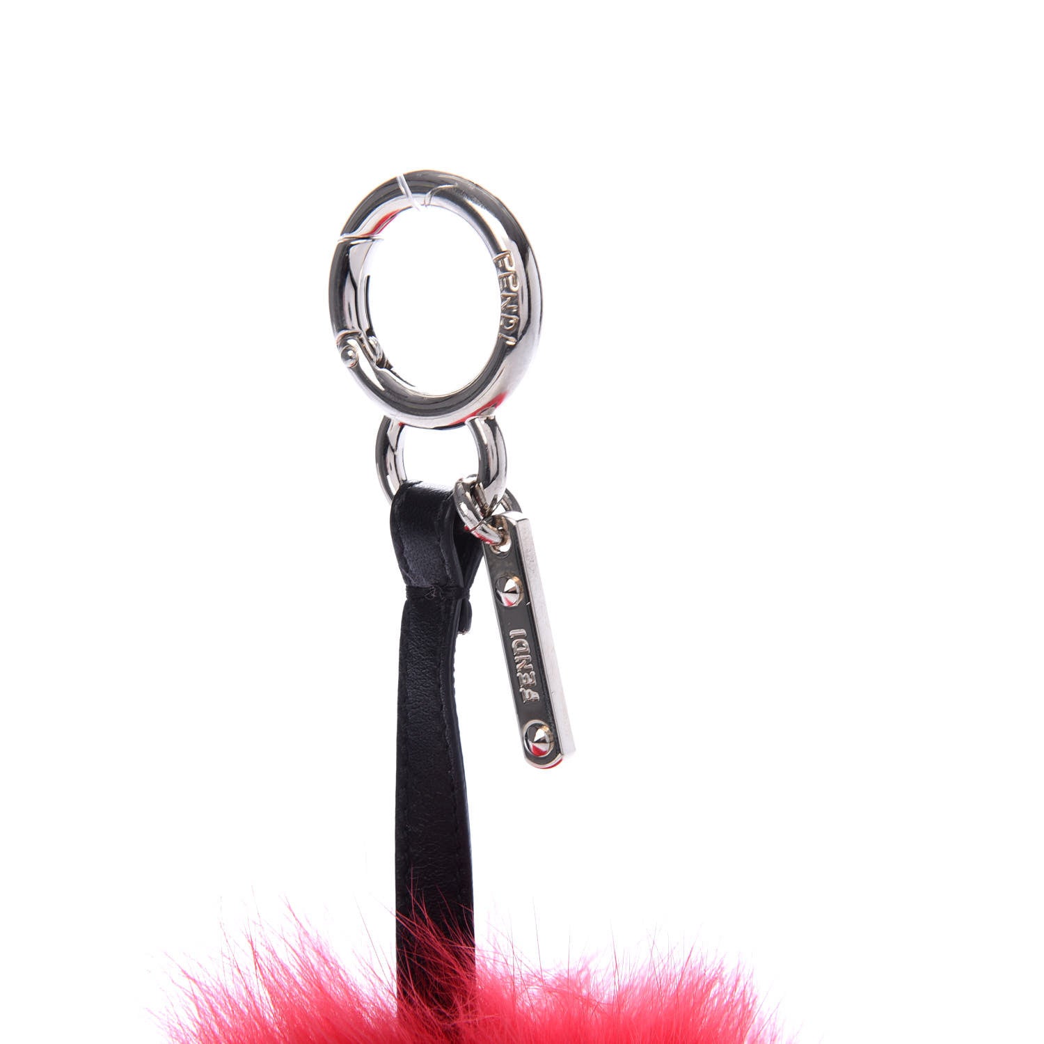 Fendi Fox Fur Shiny Nappa Rainbow Pom Pom Bag Charm Rosso Multicolor Black 3 of 4