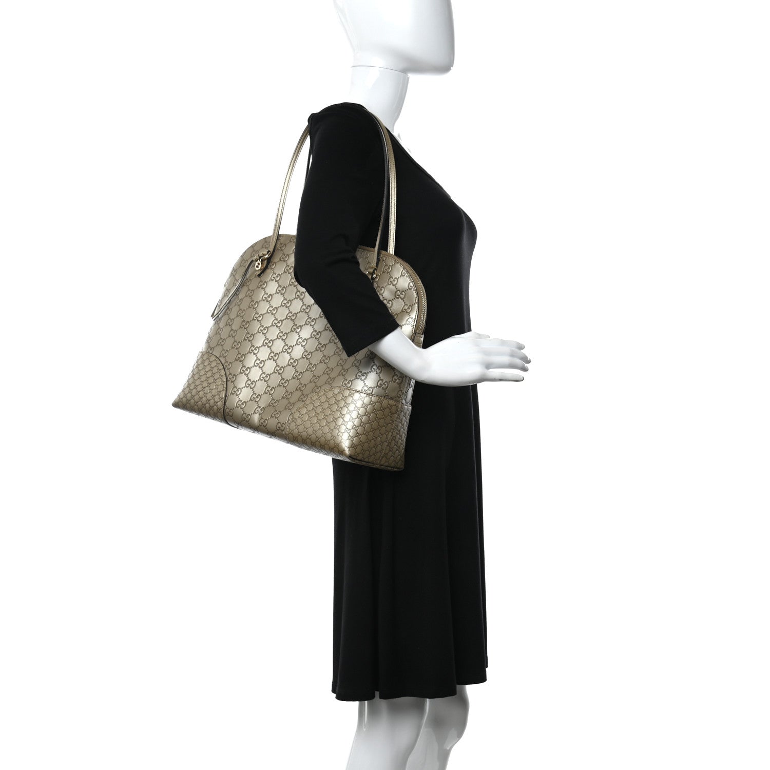 Gucci Metallic Guccissima Medium Bree Shoulder Bag Golden Beige 3 of 11