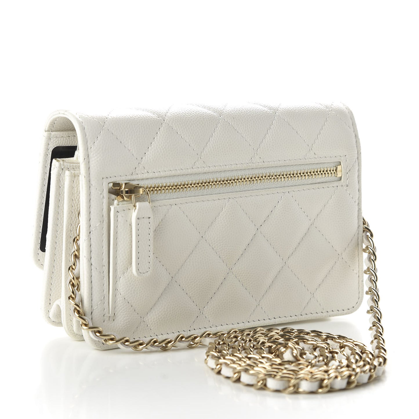 Caviar Quilted Mini Wallet On Chain WOC White