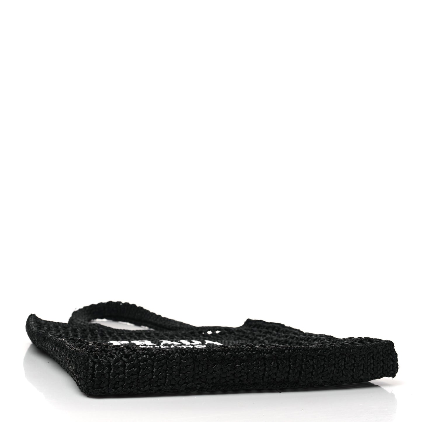 Yarn Raffia Effect Crochet Logo Embroidered Tote Bag Black
