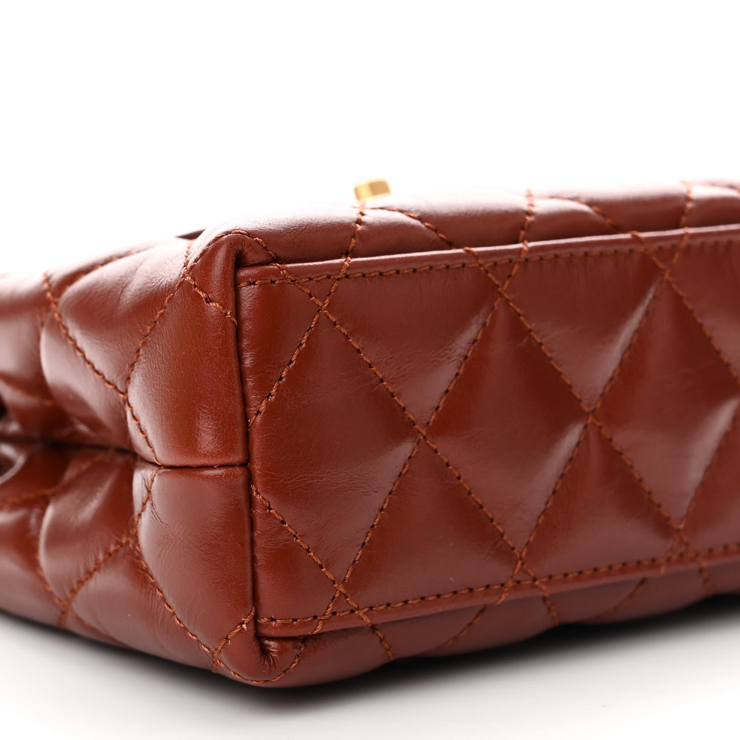 Chanel Shiny Aged Calfskin Quilted Nano Kelly Shopper Brown