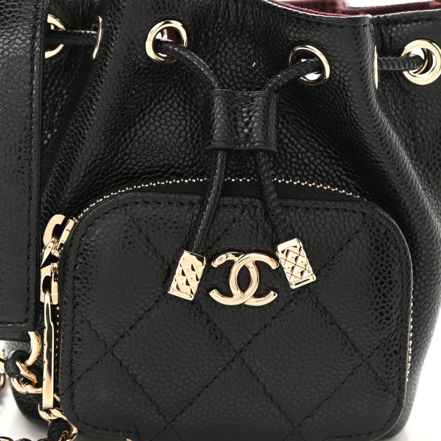 Caviar Quilted Mini CC Pocket Bucket Bag Black