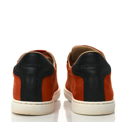 Hermes Chevre Velours Womens Quicker Sneakers 38 Orange Brulee Black 5 of 10