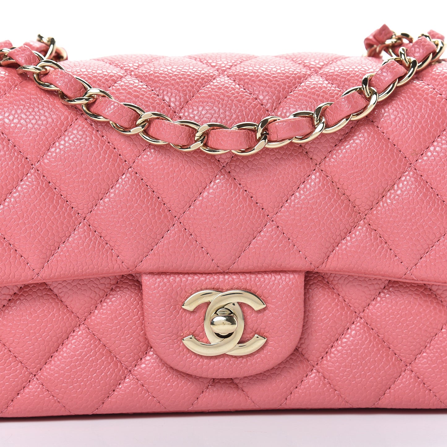 Iridescent Caviar Quilted Mini Rectangular Flap Dark Pink