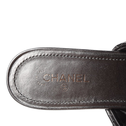 Chanel Iridescent Lambskin Quilted CC Chain Mules 37.5 Silver Black 8 of 10