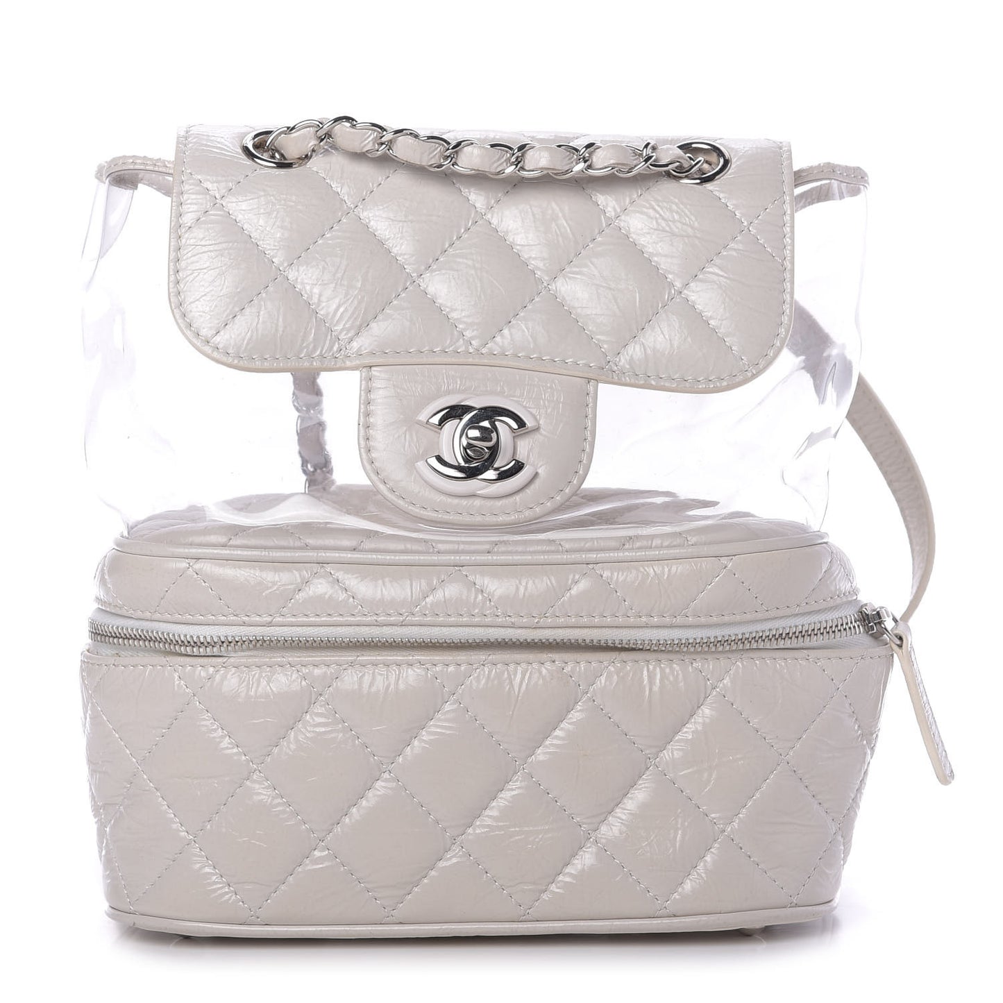 Crumpled Calfskin PVC Quilted Backpack White