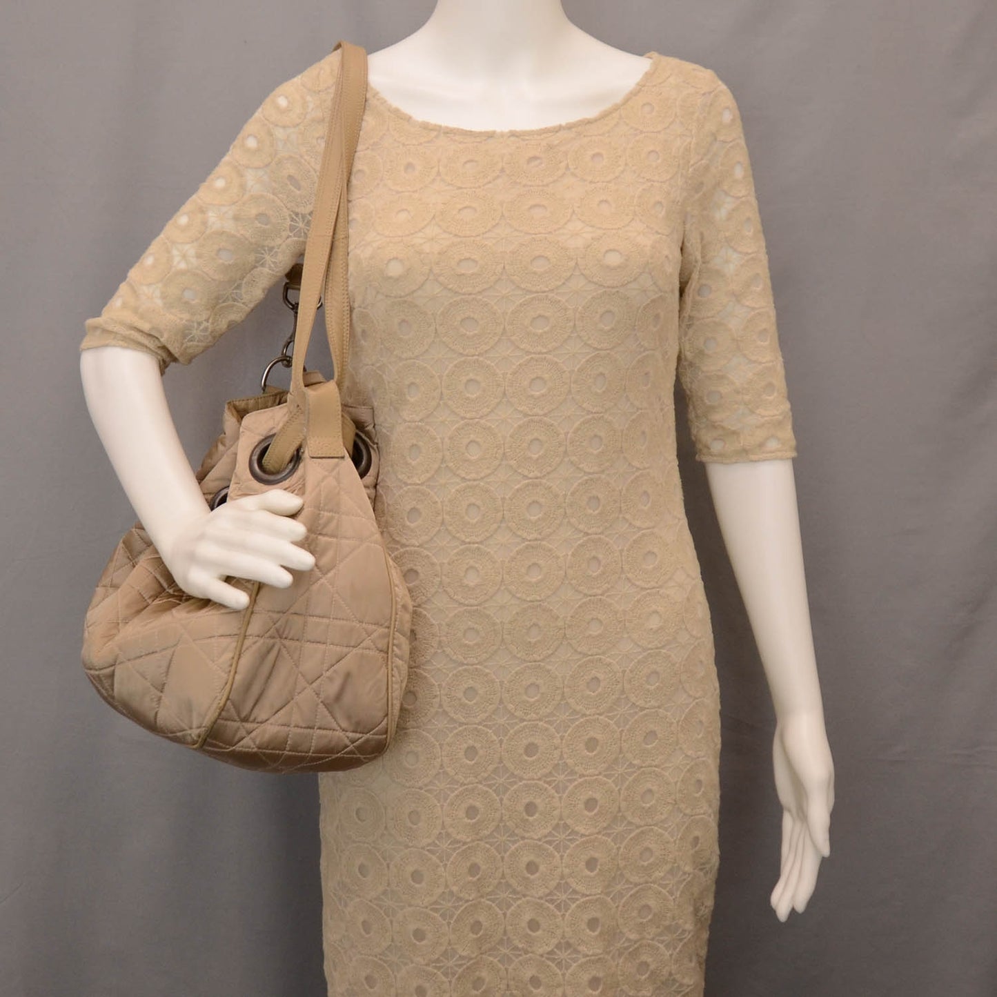 Nylon Cannage Drawstring Tote Champagne