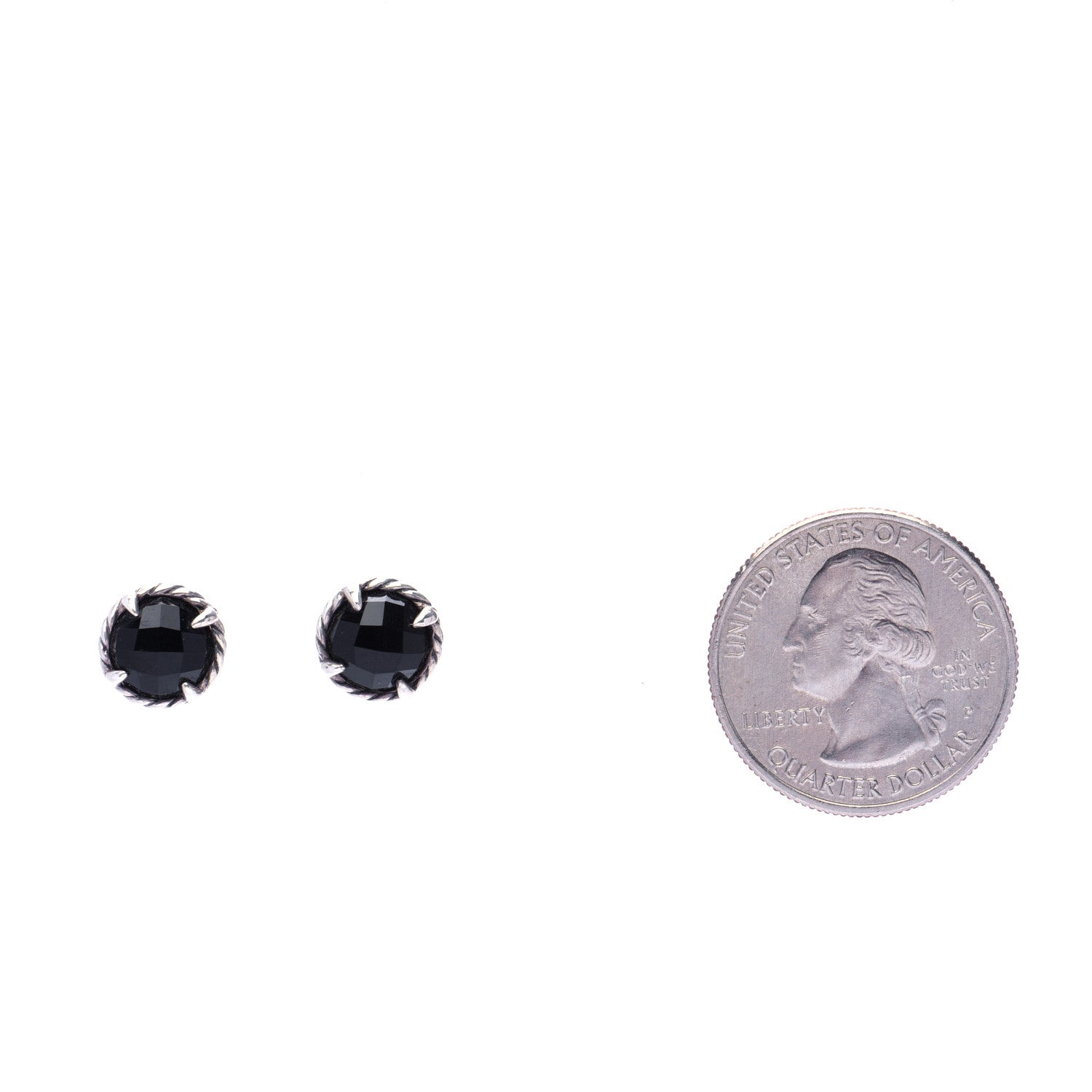 David Yurman Sterling Silver Black Onyx 8mm Chatelaine Earrings 2 of 4