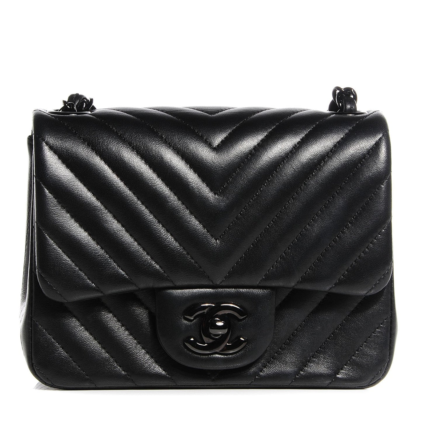 Lambskin Chevron Quilted Mini Square Flap So Black