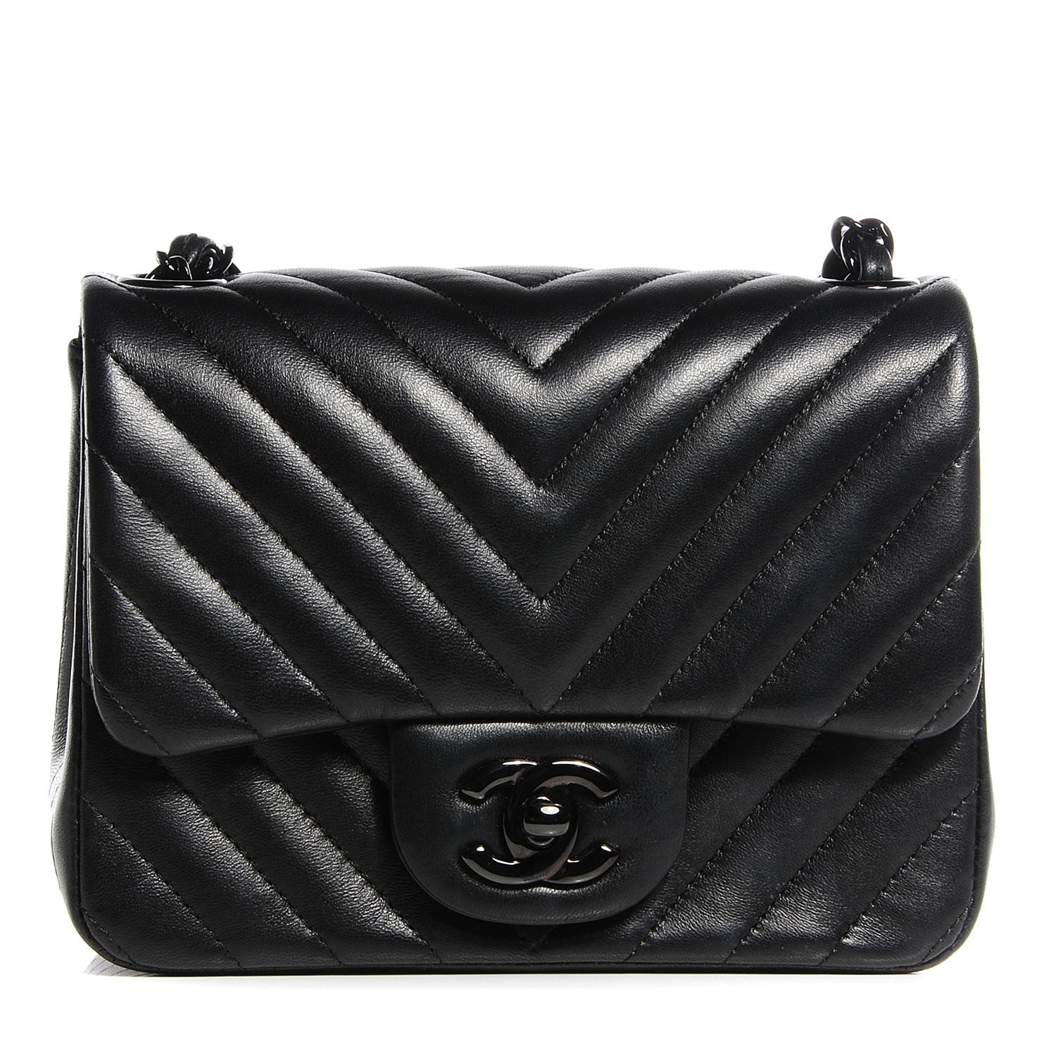 Chanel Lambskin Chevron Quilted Mini Square Flap So Black 1 of 8