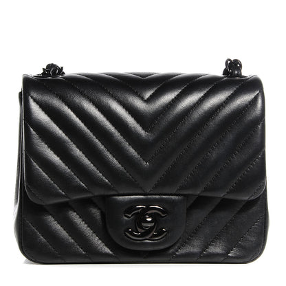 Chanel Lambskin Chevron Quilted Mini Square Flap So Black 1 of 8