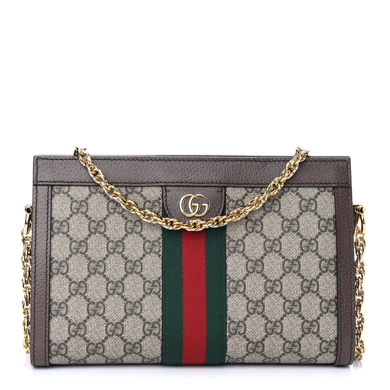 Gucci GG Supreme Monogram Web Small Ophidia Chain Shoulder Bag Brown 1 of 9