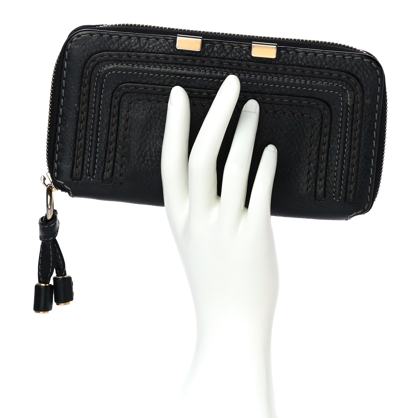 Grained Calfskin Marcie Long Zip Around Wallet Black