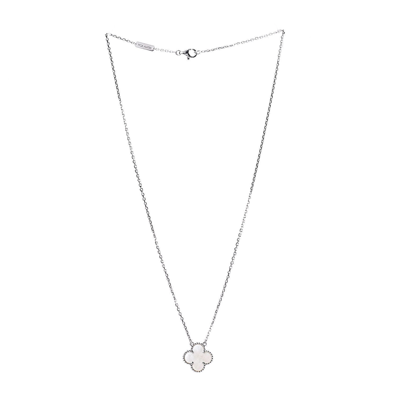 Van Cleef & Arpels 18K White Gold Mother of Pearl Vintage Alhambra Pendant Necklace 3 of 6