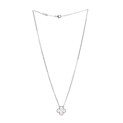 Van Cleef & Arpels 18K White Gold Mother of Pearl Vintage Alhambra Pendant Necklace 3 of 6
