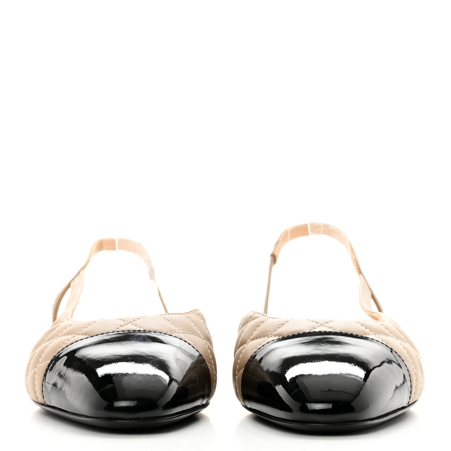 Lambskin Patent Cap Toe CC Slingback Flats 39 Beige Black