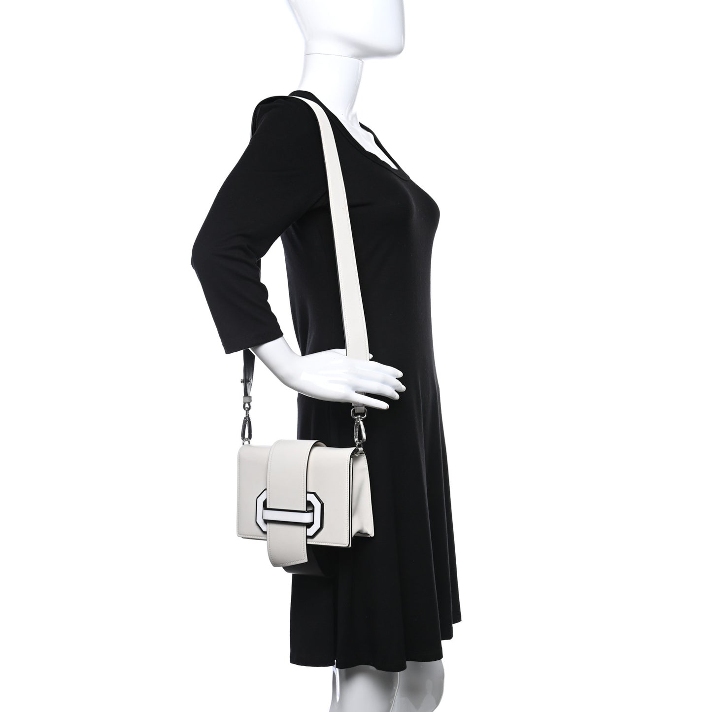 City Calf Plex Ribbon Bag White Black