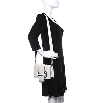 Prada City Calf Plex Ribbon Bag White Black 3 of 8