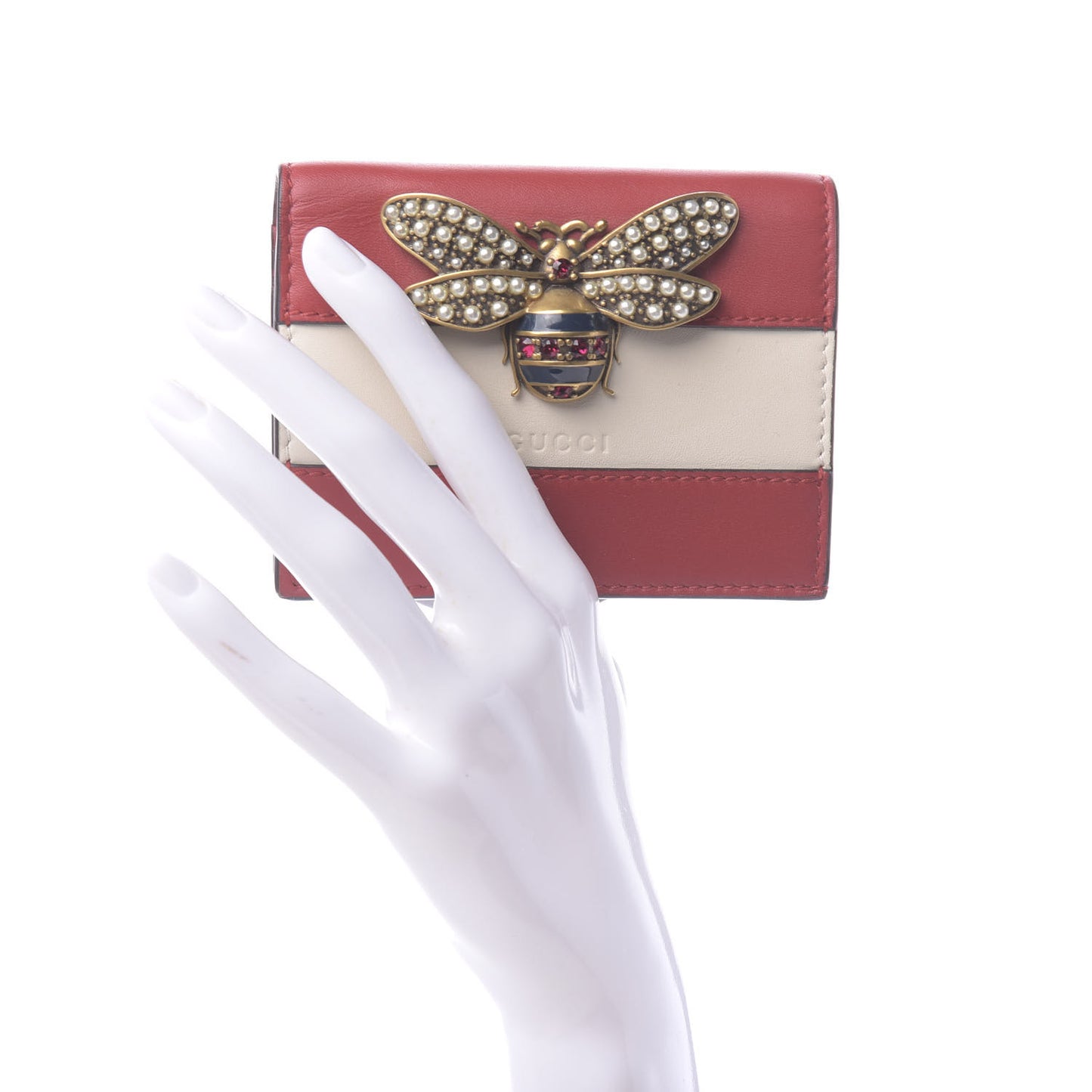 Calfskin Queen Margaret Card Case Wallet Hibiscus Red Mystic White