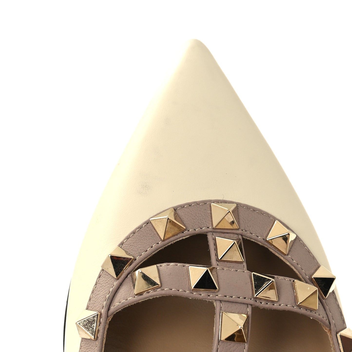 Calfskin Nappa Rockstud Cage Ballerina Flats 39.5 Ivory Poudre