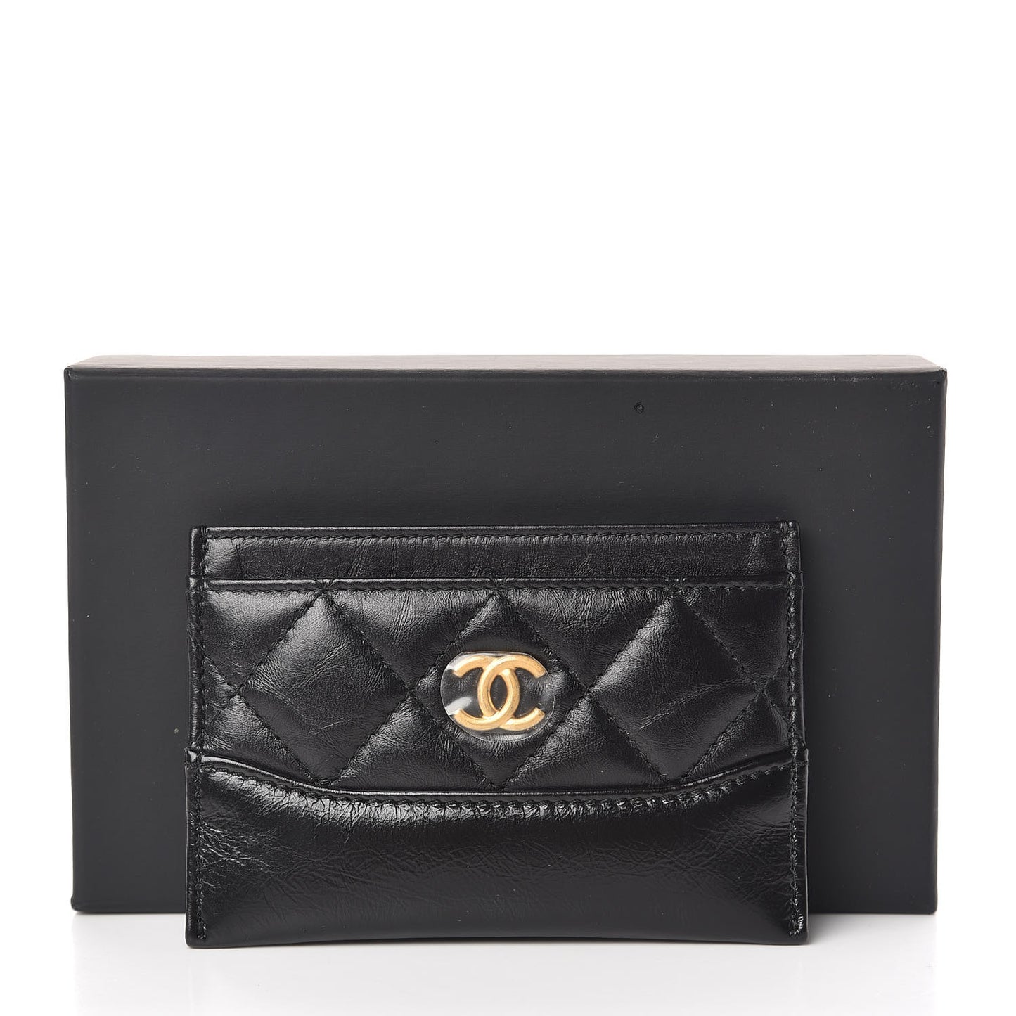 Aged Calfskin Quilted Gabrielle Card Holder Black