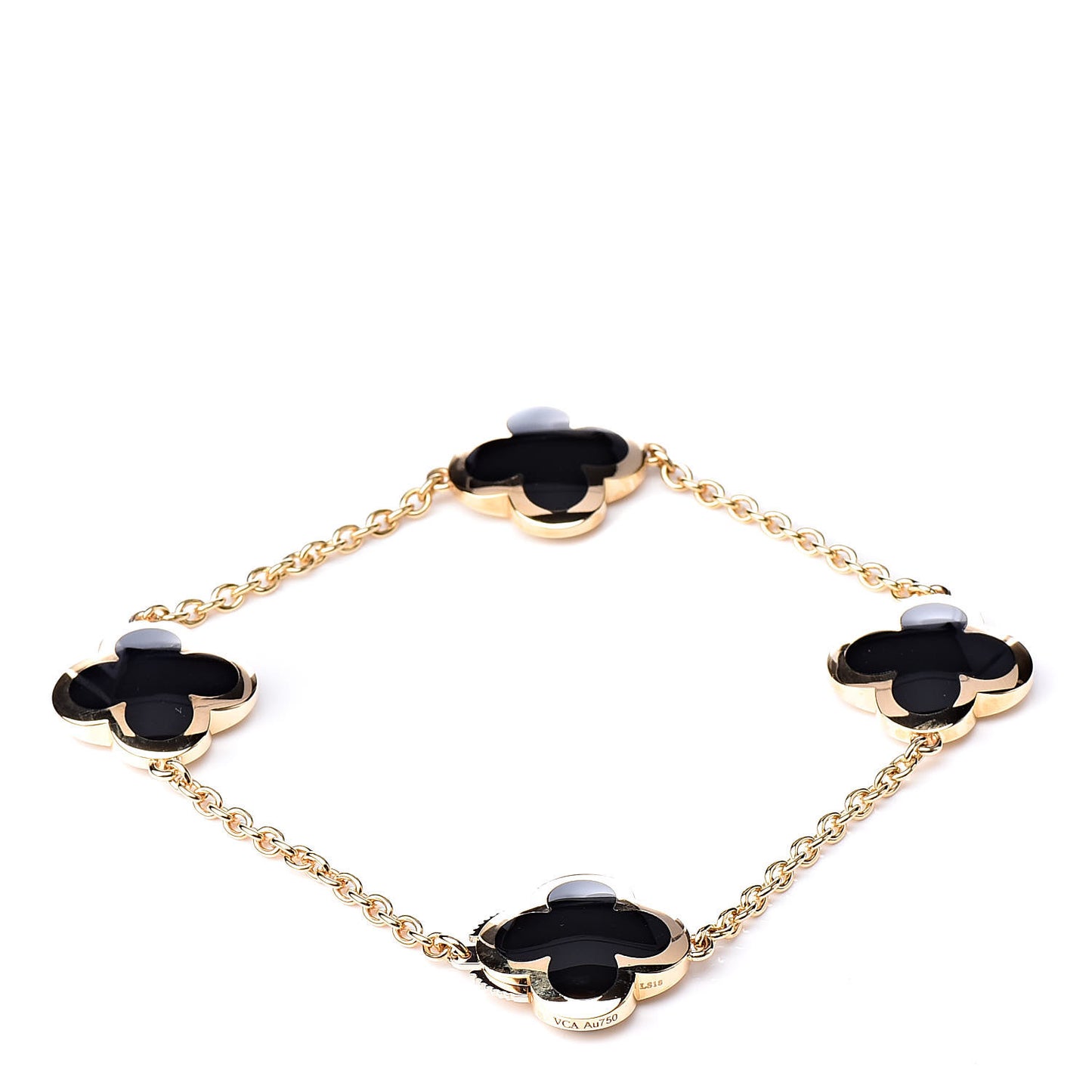 18K Yellow Gold Black Onyx 4 Motifs Pure Alhambra Bracelet