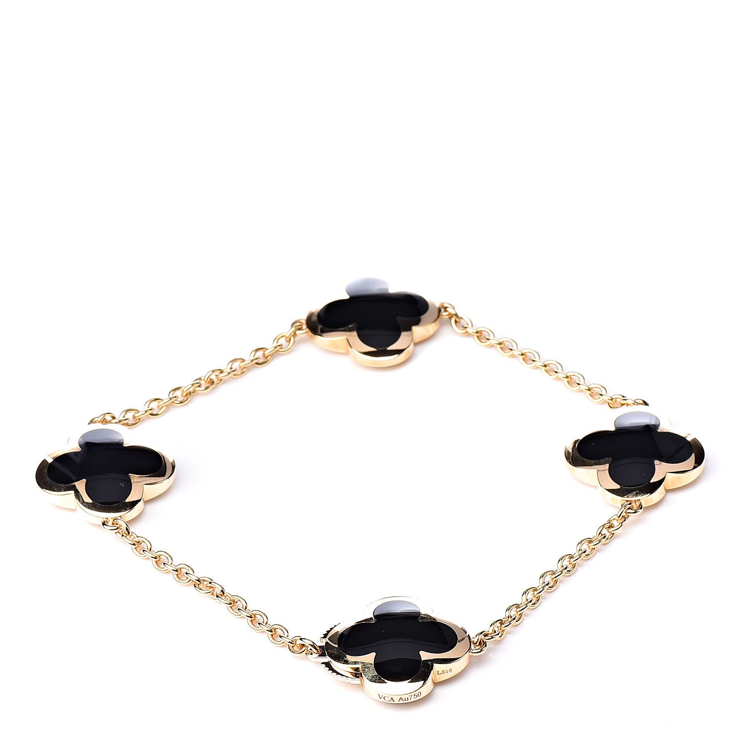 Van Cleef & Arpels 18K Yellow Gold Black Onyx 4 Motifs Pure Alhambra Bracelet 3 of 6