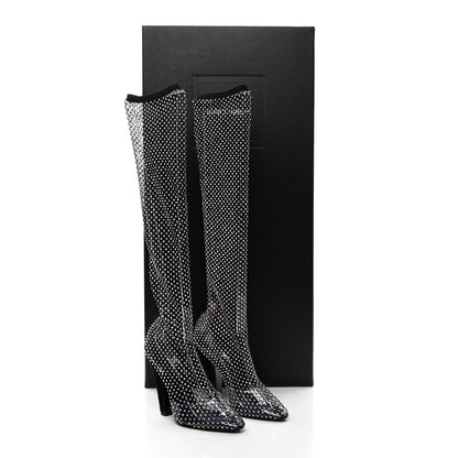 Saint Laurent Mesh Crystal Koller 100 Knee High Boots 37.5 Black 8 of 8
