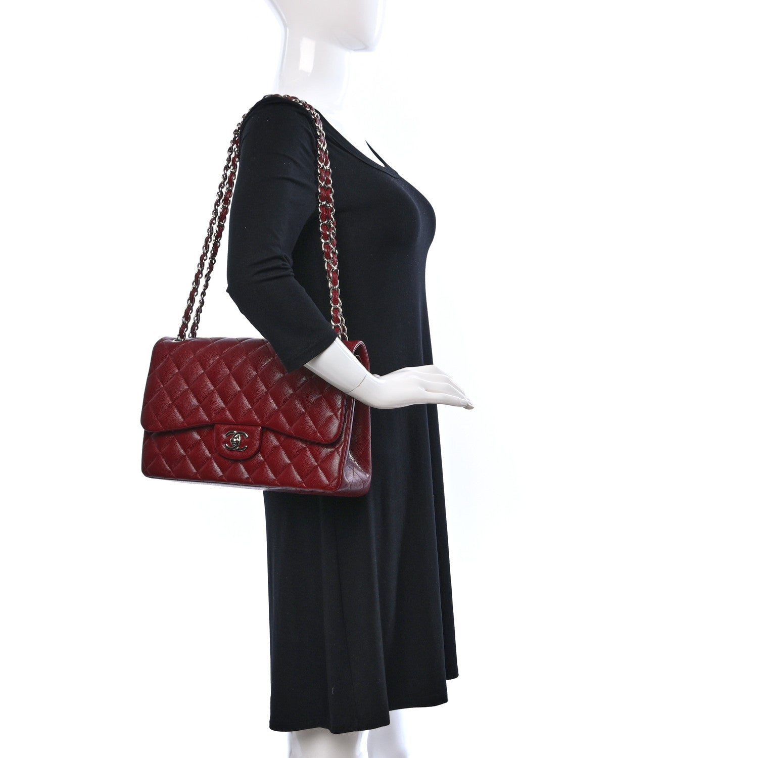 Chanel Caviar Quilted Jumbo Double Flap Burgundy 2 of 11