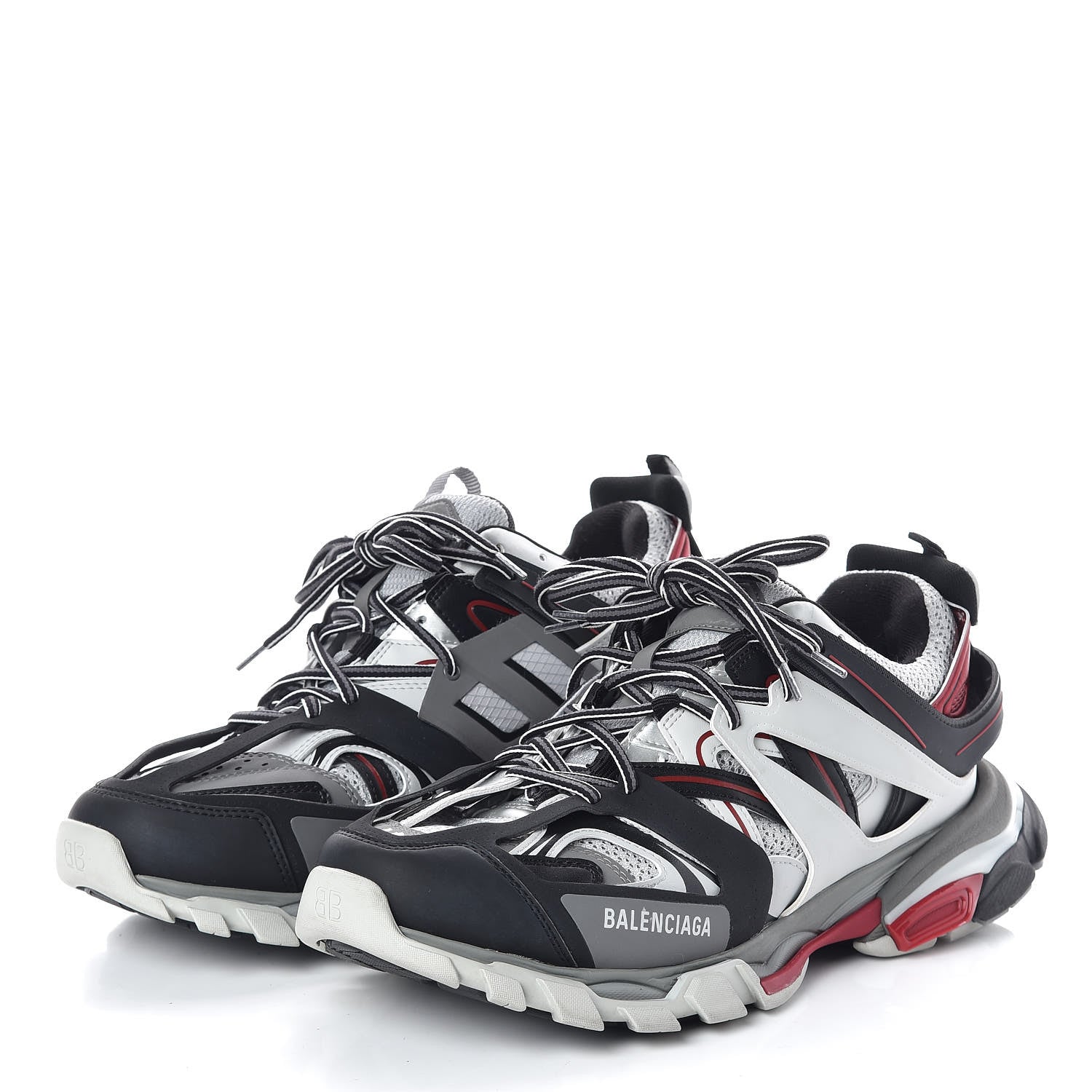 Balenciaga Mesh Nylon Metallic Fabric Mens Track Sneakers 44 Gris Rouge Black 3 of 7