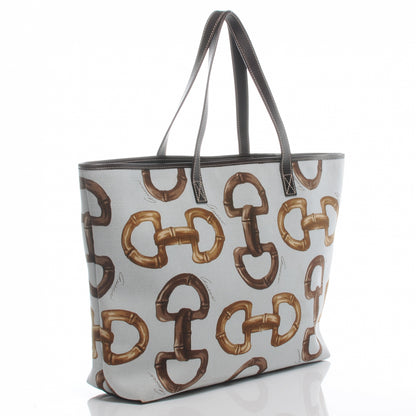 Gucci Canvas Bamboo Horsebit Print Tote Brown 3 of 7