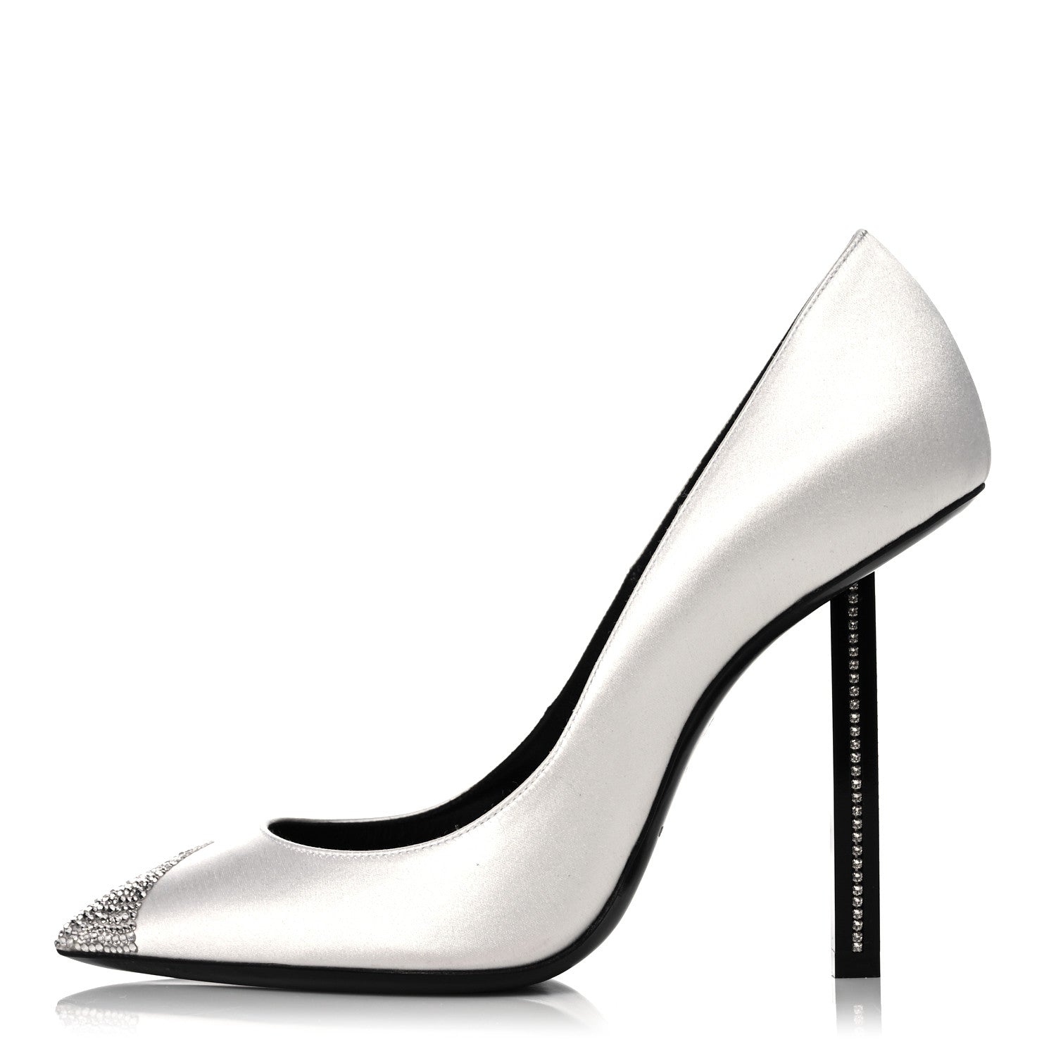 Saint Laurent Satin Crystal Embellished Tower 110 Pump 37.5 White 1 of 8