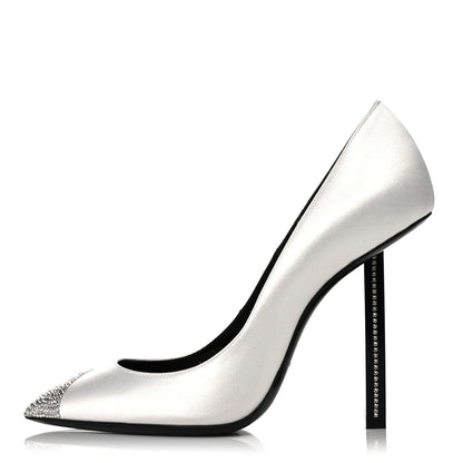 Saint Laurent Satin Crystal Embellished Tower 110 Pump 37.5 White 1 of 8