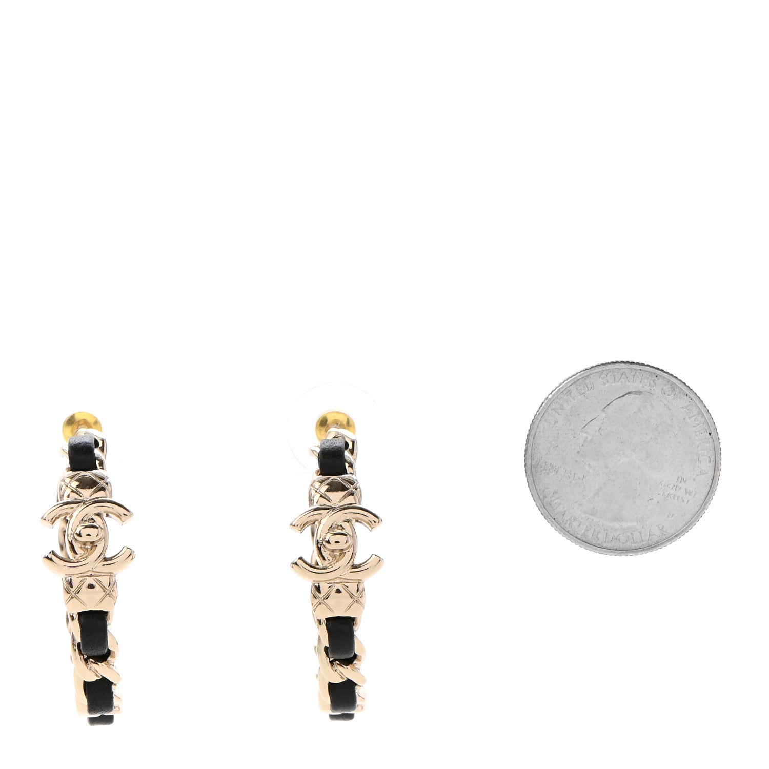 Chanel Lambskin CC Turnlock Chain Hoop Earrings Gold Black 2 of 4