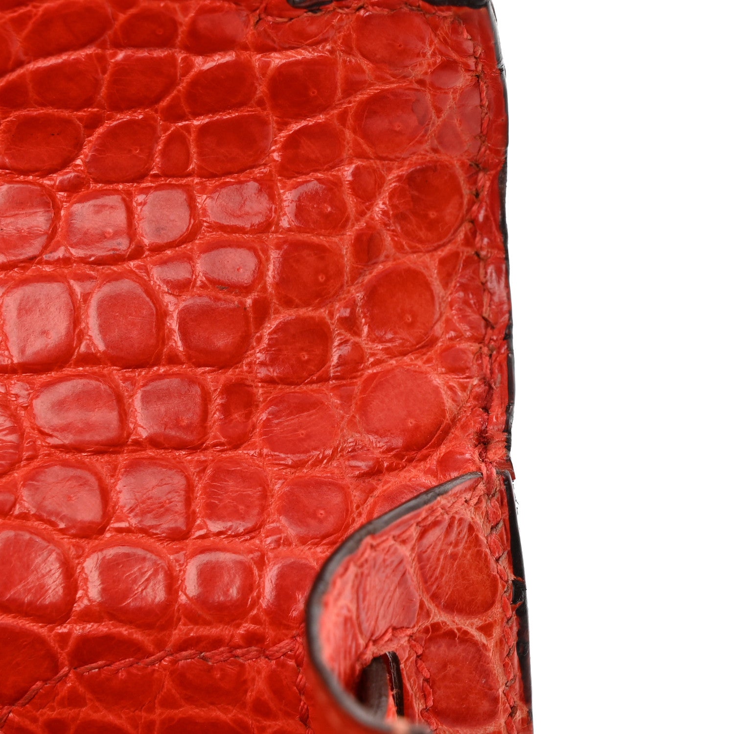 Hermes Shiny Porosus Crocodile Kelly Cut Pochette Orange Poppy 9 of 15