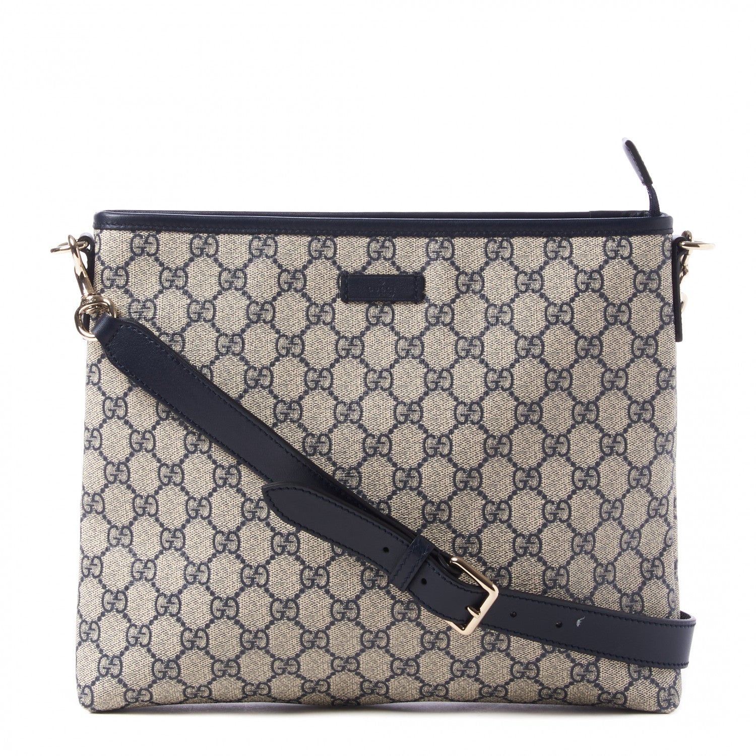 Gucci GG Plus Monogram Medium Flat Messenger Bag Navy 1 of 10