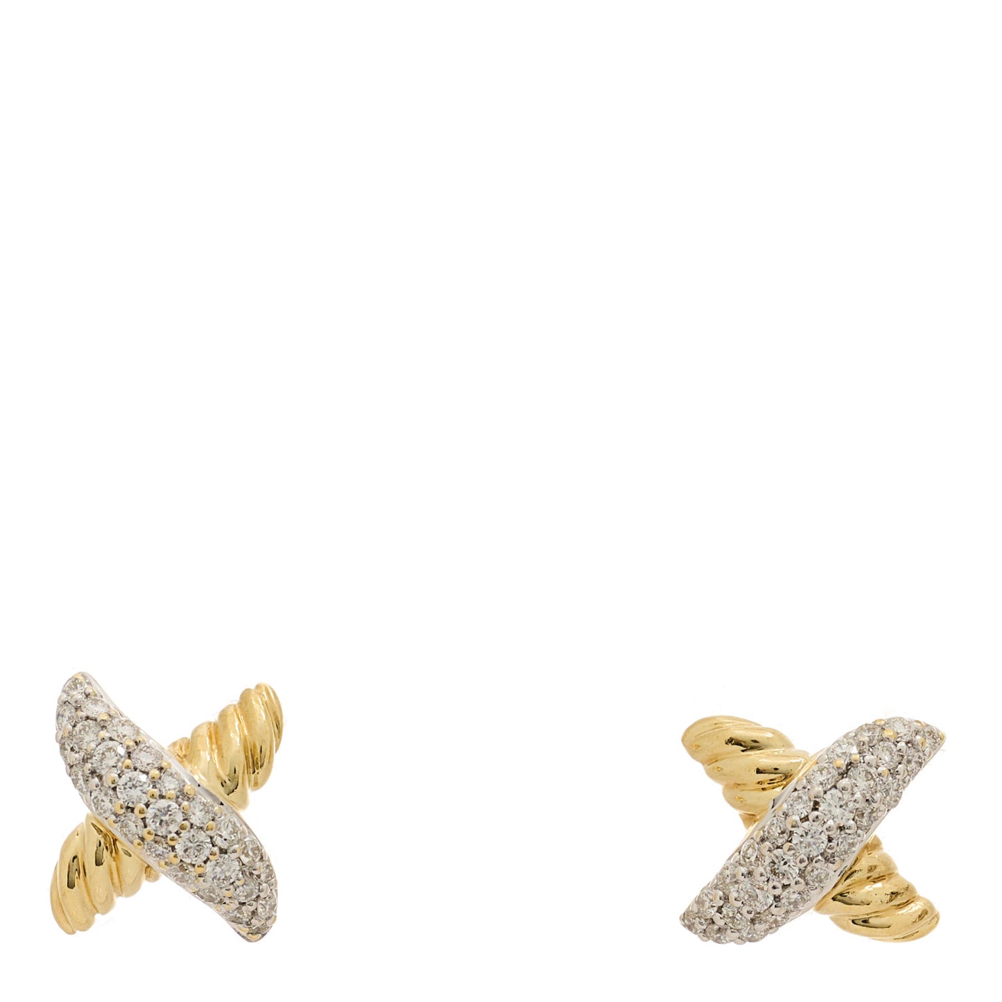 18K Yellow Gold Diamond Pave X Earrings