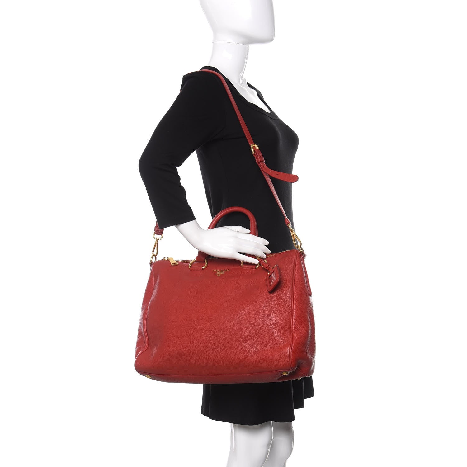 Prada Vitello Daino Top Handle Shoulder Bag Rosso 2 of 15