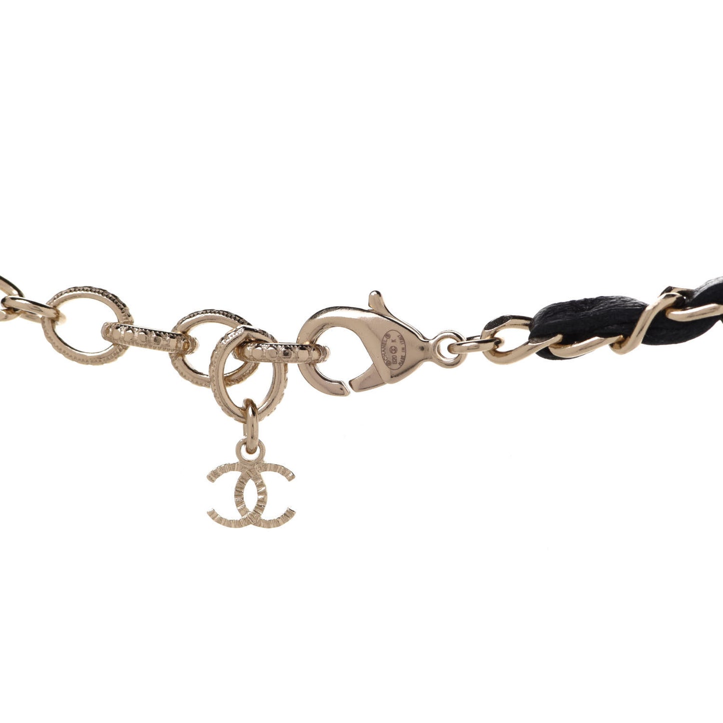 Pearl Crystal Lambskin CC Long Necklace Gold Black