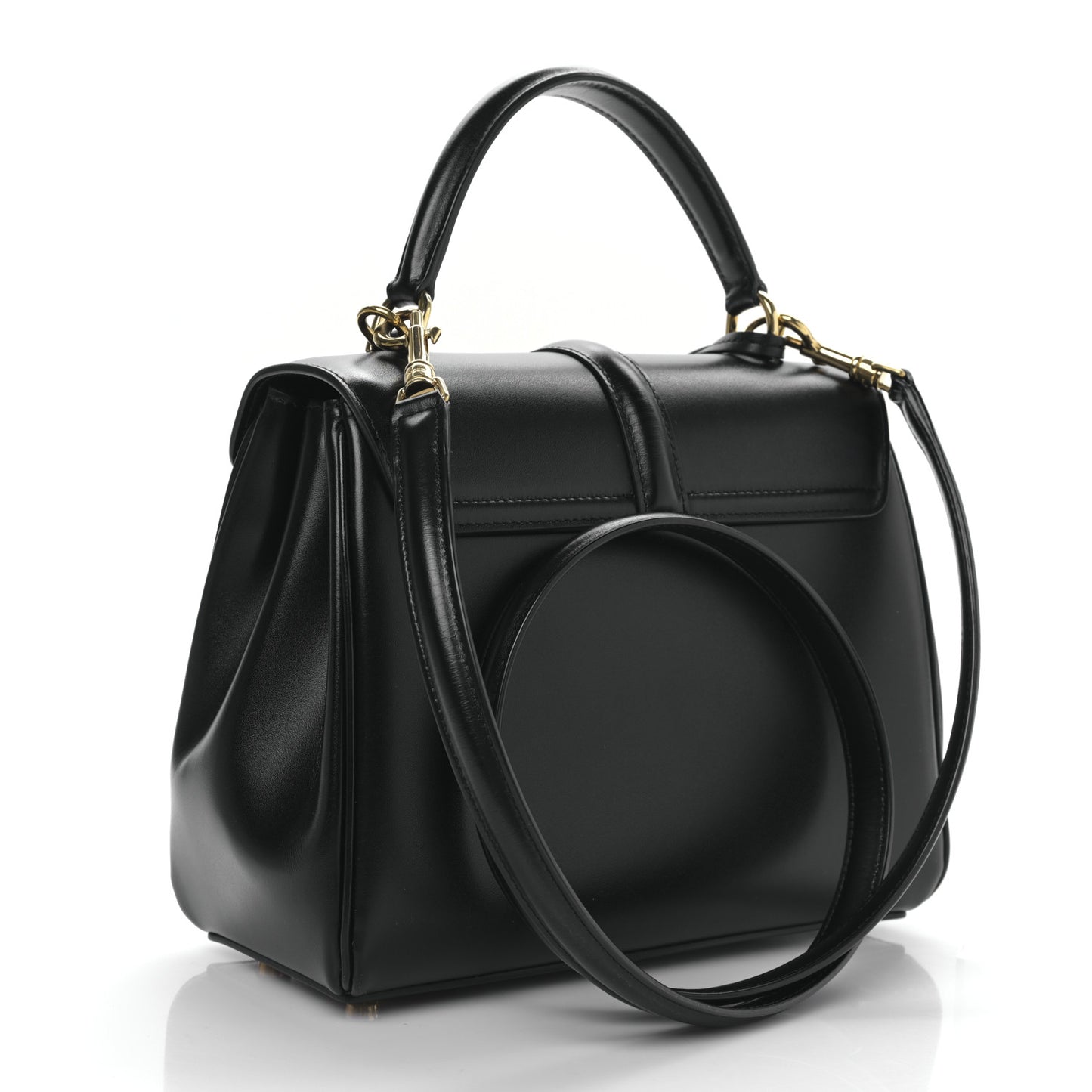 Satinated Calfskin Small 16 Top Handle Bag Black