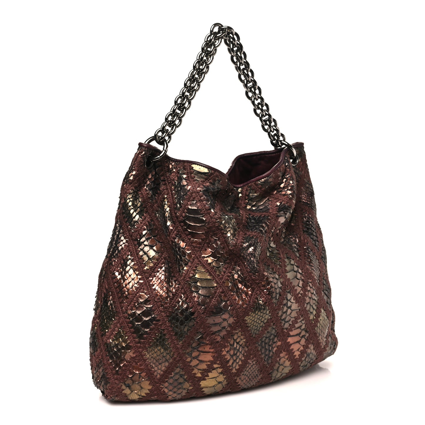 Metallic Snakeskin Crochet Large Soft and Chain Hobo Burgundy Multicolor