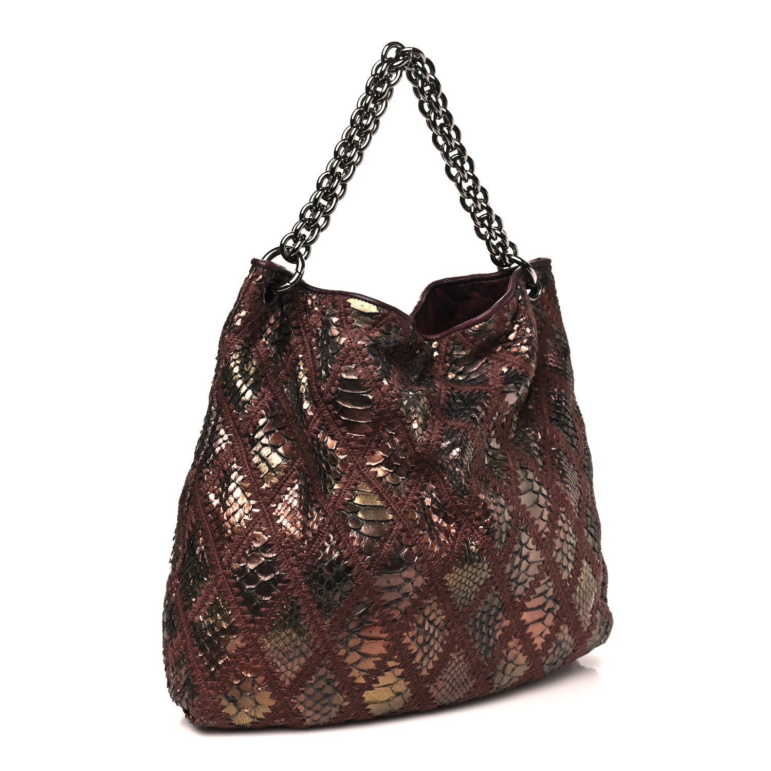 Chanel Metallic Snakeskin Crochet Large Soft and Chain Hobo Burgundy Multicolor 3 of 10