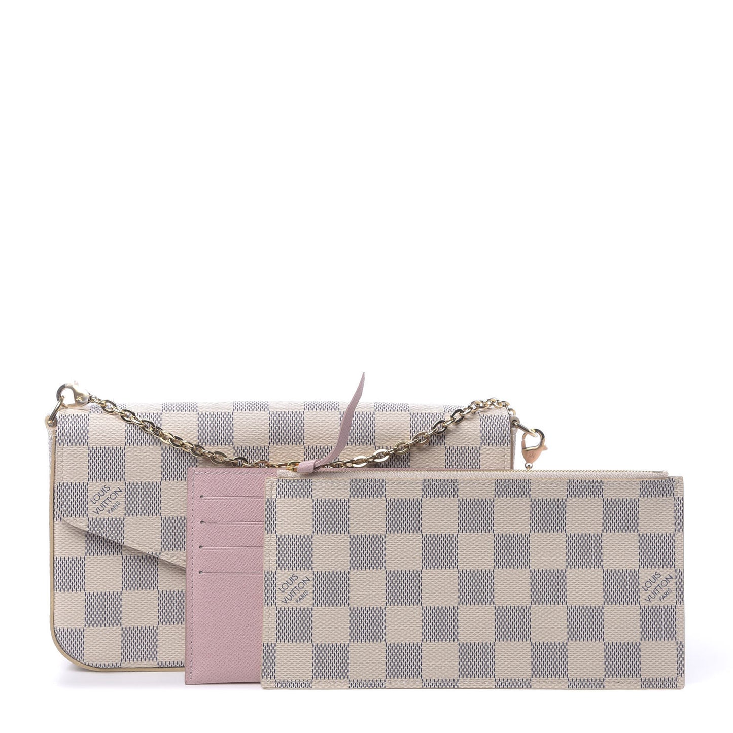 Damier Azur Pochette Felicie Chain Wallet Rose Ballerine